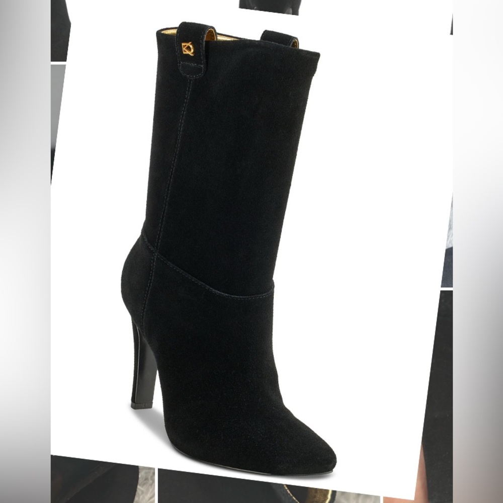 Donna Karan Black Suede Heeled Boots